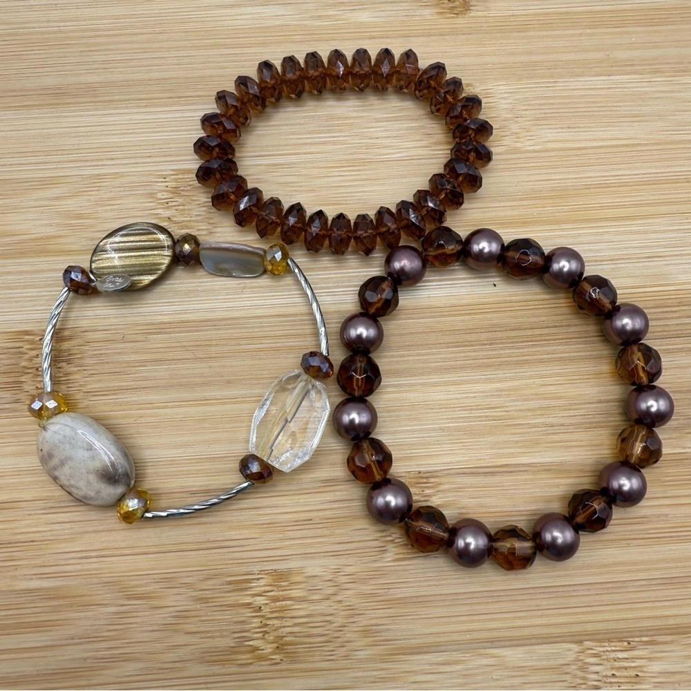 Elegant Brown and Gold Beaded Bracelet Trio